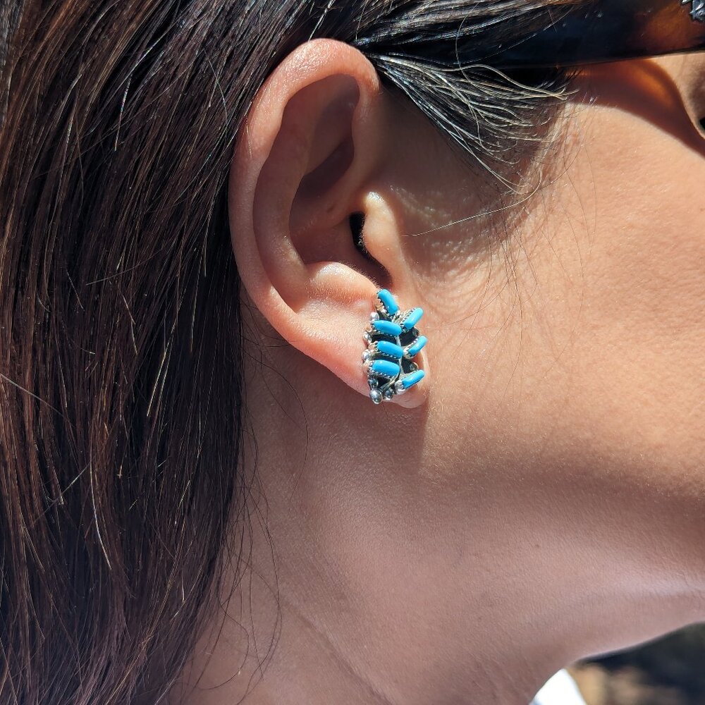 Zuni Petite Needlepoint Turquoise Earrings Native American Handmade Jewelry**‎